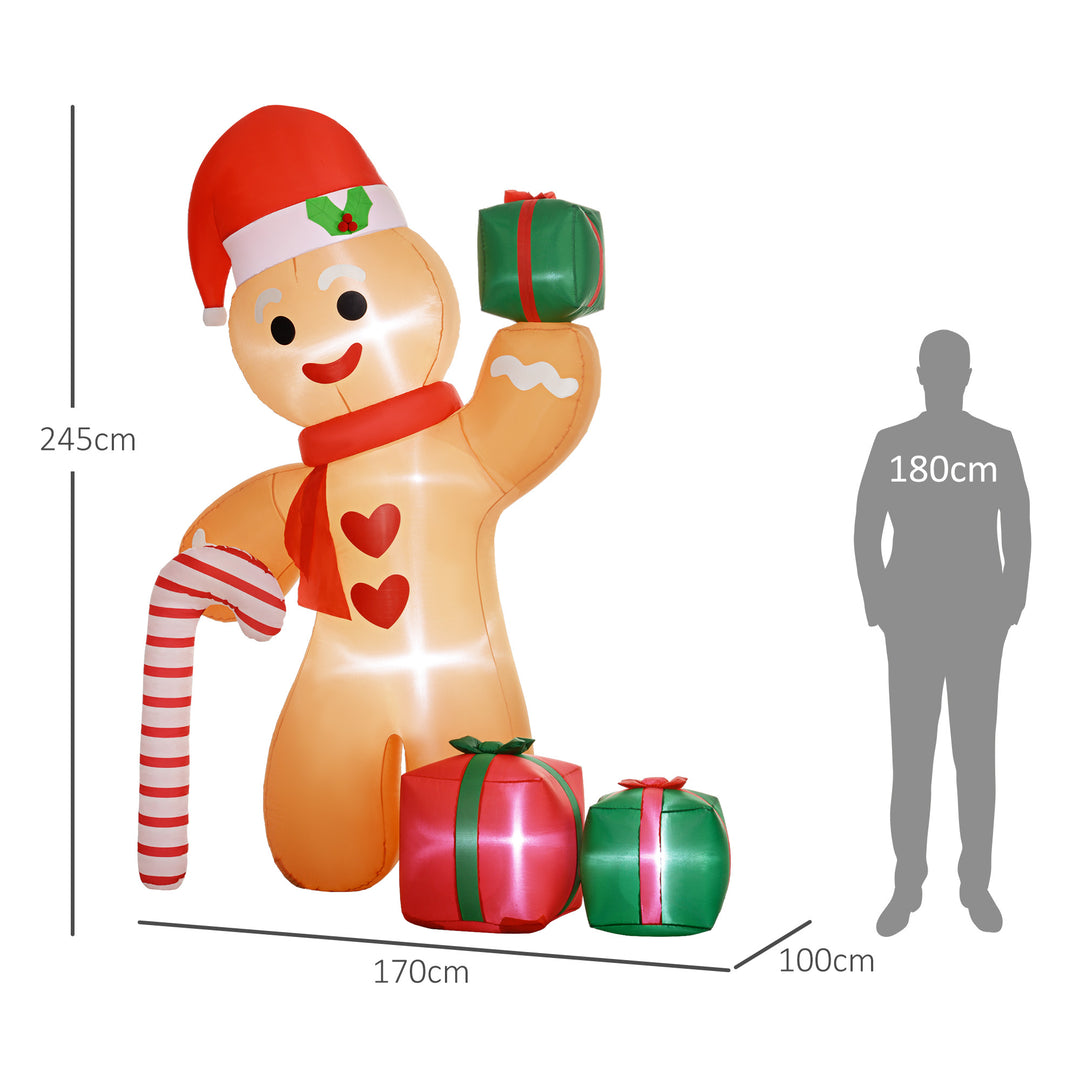 8FT Christmas Inflatable Gingerbread Man with Candy Cane and Three Gift Bags