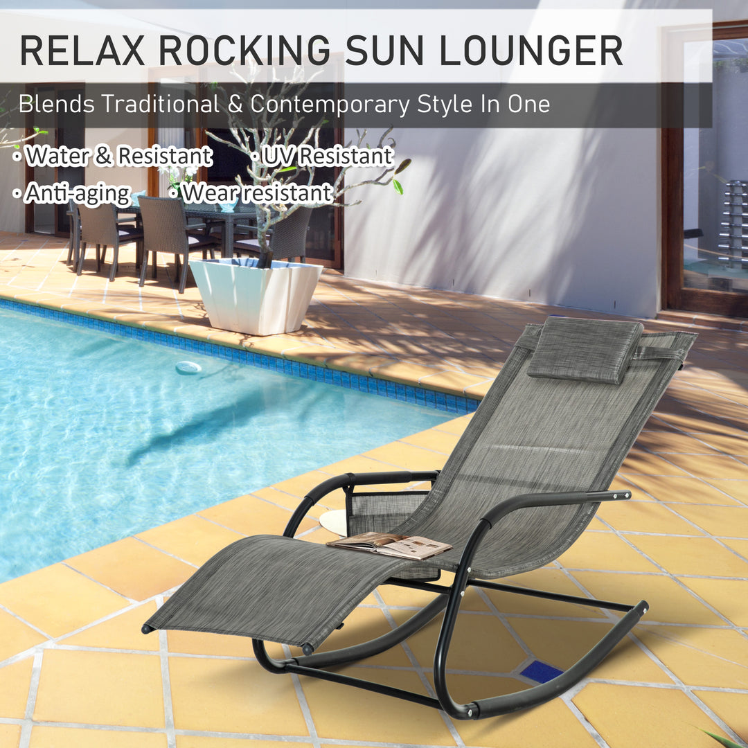 Breathable Mesh Rocking Chair Patio Rocker Lounge for Indoor & Outdoor Recliner Seat w/ Removable Headrest for Garden