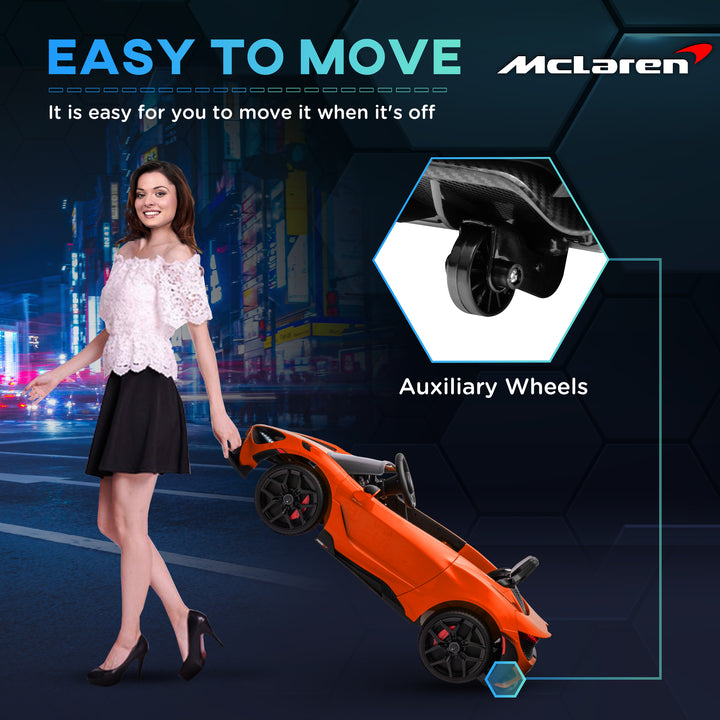 McLaren 765LT Licensed 12V Kids Electric Ride on Car with Butterfly Doors Remote Control Training Wheels Orange