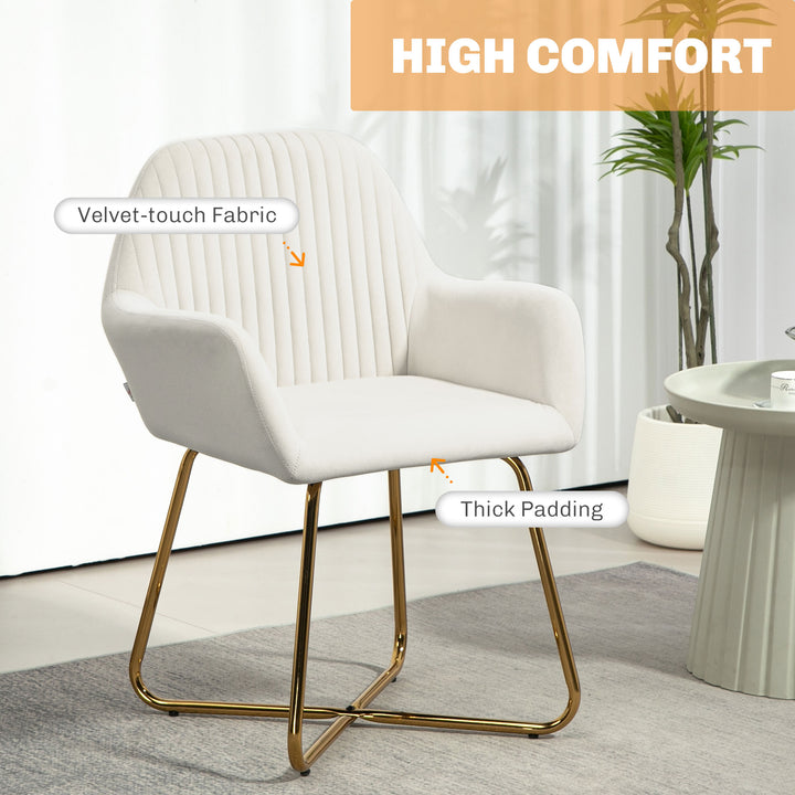 Modern Arm Chair Upholstered Accent Chair with Metal Base for Living Room Cream White