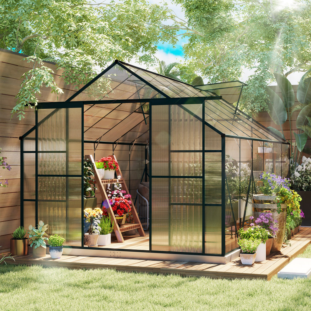 Aluminium Greenhouse Polycarbonate Walk-in Garden Greenhouse Kit with Adjustable Roof Vent