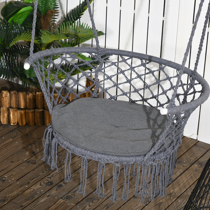 Cotton Rope Hanging Hammock Chair Swing with Cushion & Metal Frame