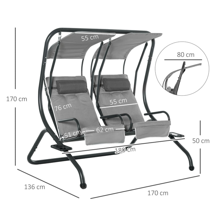 Double Seat Swing Chair Modern Garden Swing w/ 2 Separate Relax Chairs