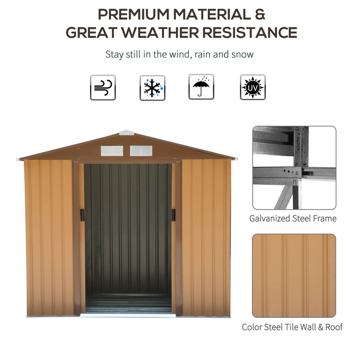 7 x 4 ft Lockable Garden Shed Large Patio Roofed Tool Metal Storage Building Foundation Sheds Box Outdoor Furniture