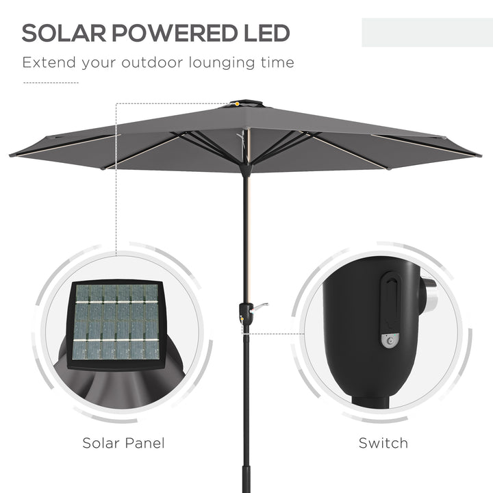 Waterproof Patio Parasol with Solar-Powered LED Lights