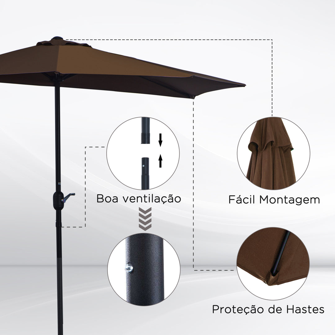 2.7m Balcony Half Parasol Garden Outdoor Umbrella 5 Steel Ribs - Brown