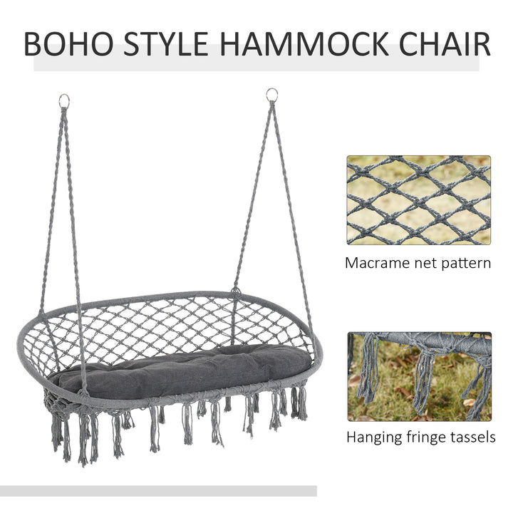 Hanging Hammock Chair Cotton Rope Porch Swing with Metal Frame and Cushion