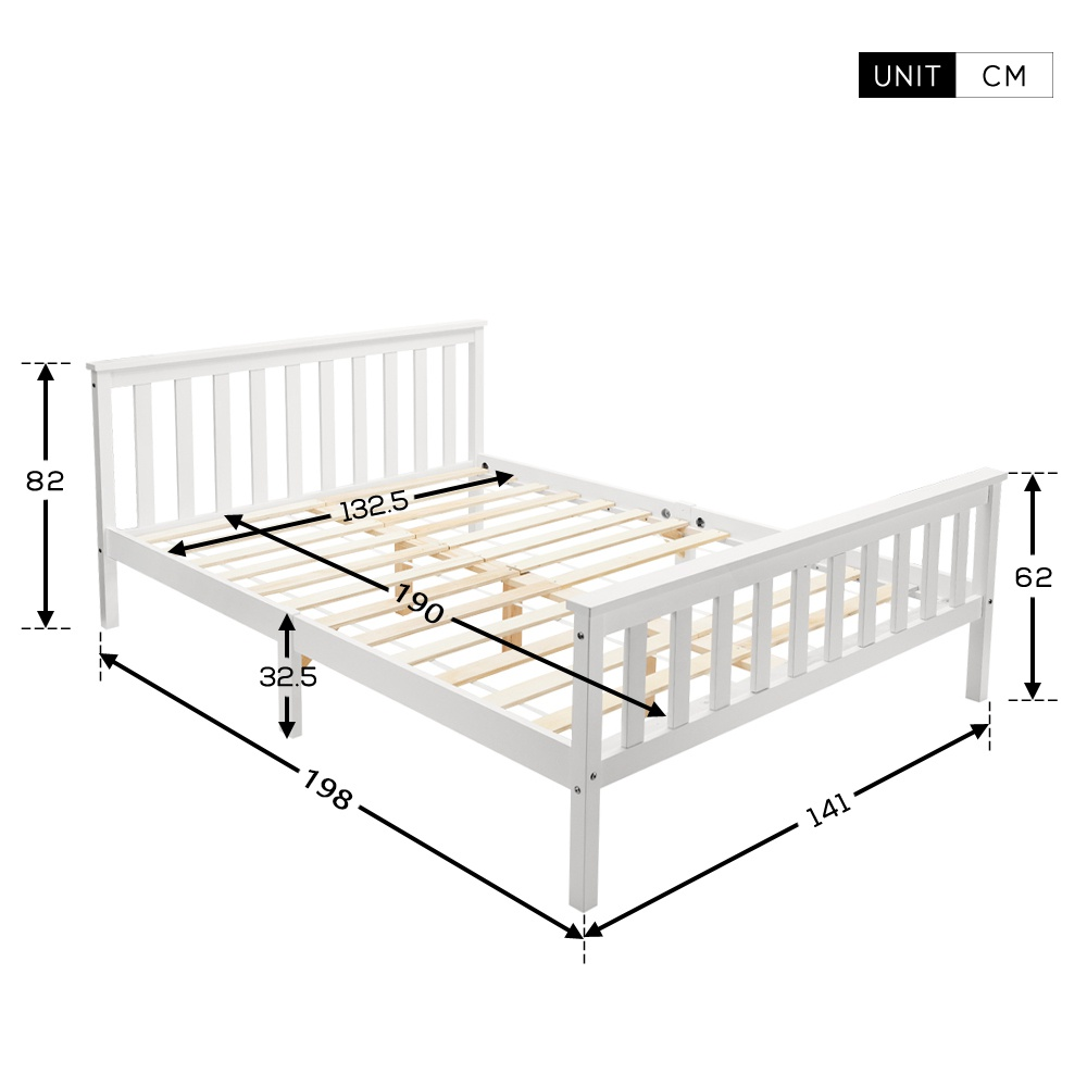 Double Wooden Bed Frame 4ft6 Solid Pine Wood with Eco-Friendly Finish