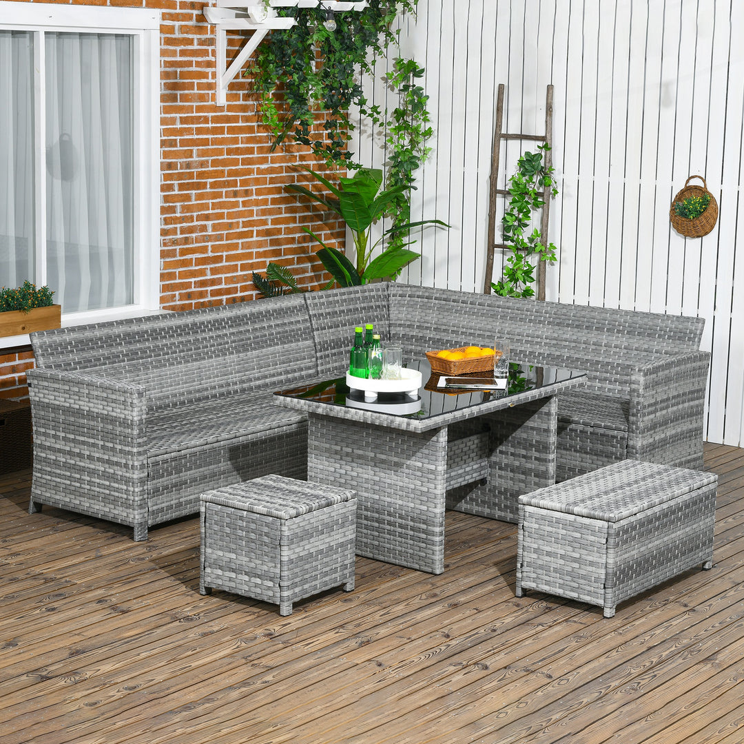 5-Piece Rattan Patio Furniture Set with Corner Sofa