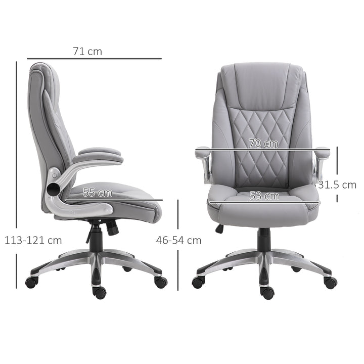 Vinsetto High Back Executive Office Chair, PU Leather, Flip-up Arm, Adjustable, Grey