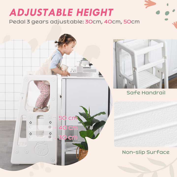 Kids Step Stool Adjustable Standing Platform Toddler Kitchen Stool -Standing Tower for Kids Kitchen Learning w/ Three Adjustable Heights