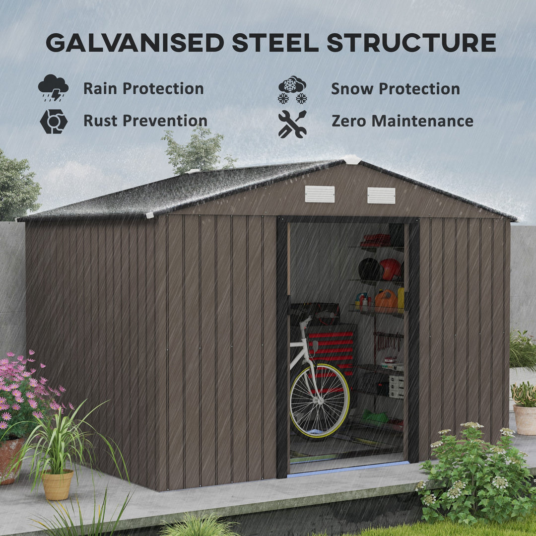 9 x 6FT Garden Metal Storage Shed Outdoor Storage Shed with Foundation Ventilation & Doors