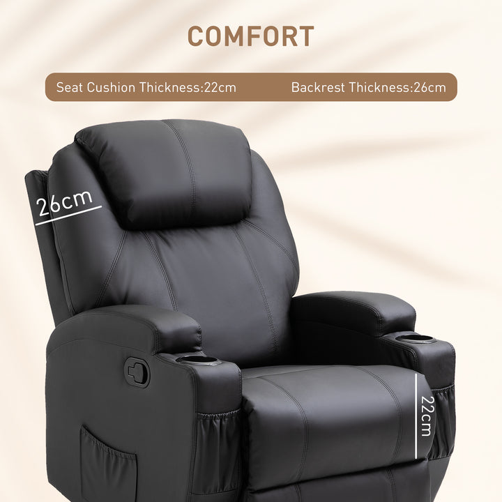 HOMCOM Recliner Sofa Chair PU Leather Armchair Cinema Massage Chair Swivel Nursing Gaming Chair Black Aosom UK