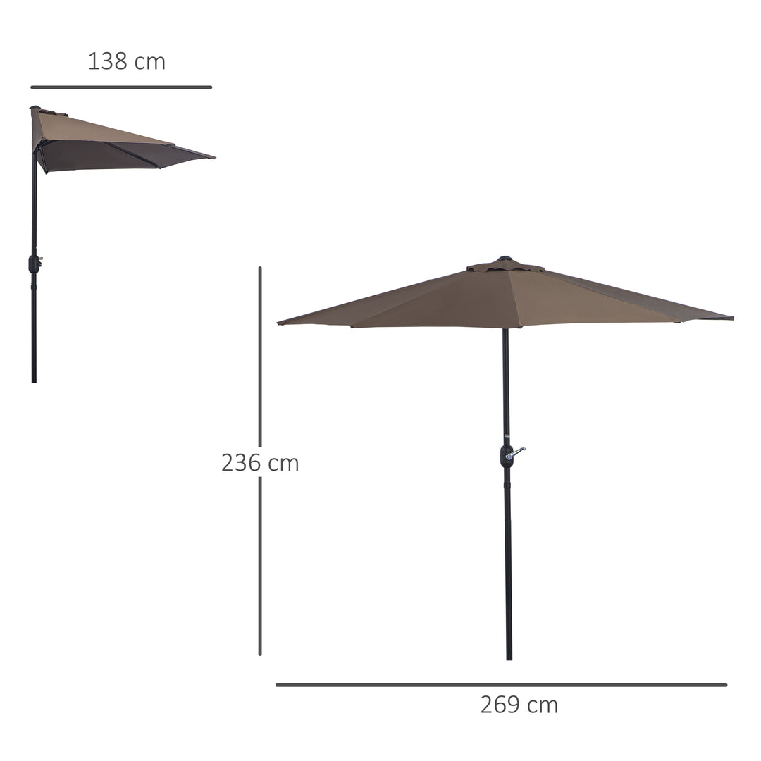 2.7m Balcony Half Parasol Garden Outdoor Umbrella 5 Steel Ribs - Brown