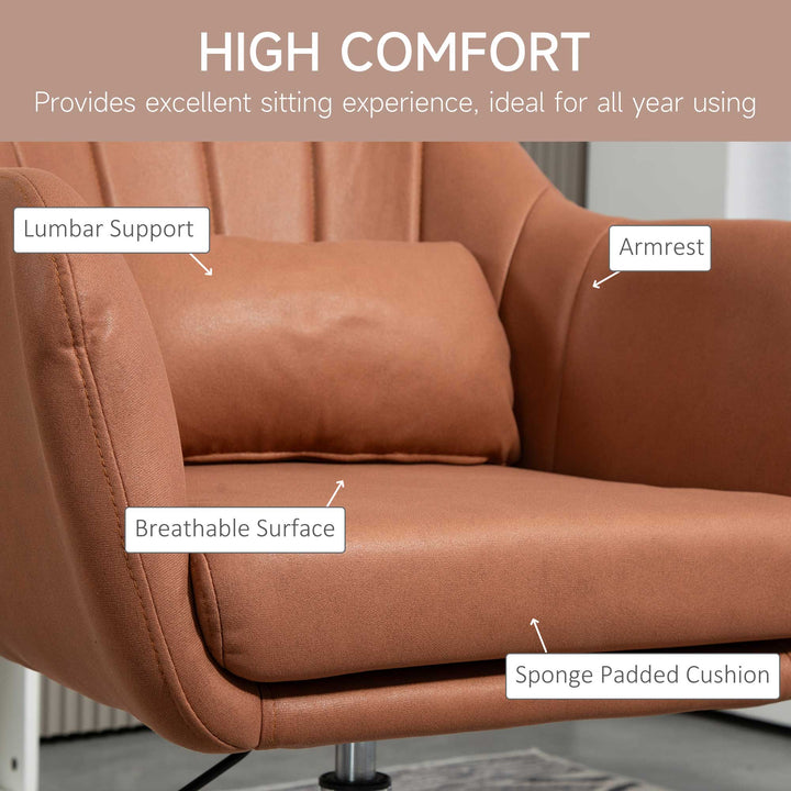 Swivel Accent Chair for Living Room Contemporary Vanity Armchair with Adjustable Height Thick Cushion Lumbar Support Armrest Brown