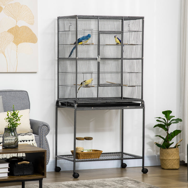 Avian Abode: Wheeled Metal Cage for Canaries & Parakeets