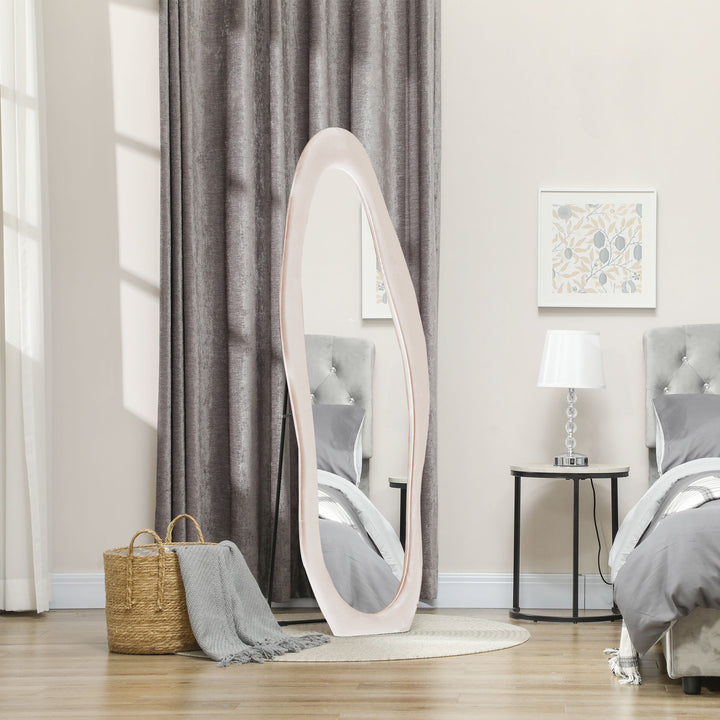 Wavy Velvet-Feel Full Length Mirror - Light Pink