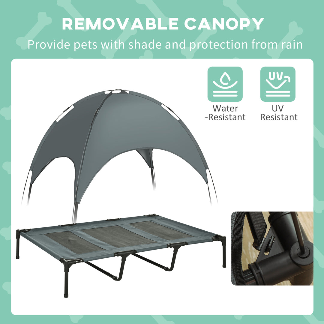 Raised Dog Bed Waterproof Elevated Pet Cot with Breathable Mesh UV Protection Canopy Grey