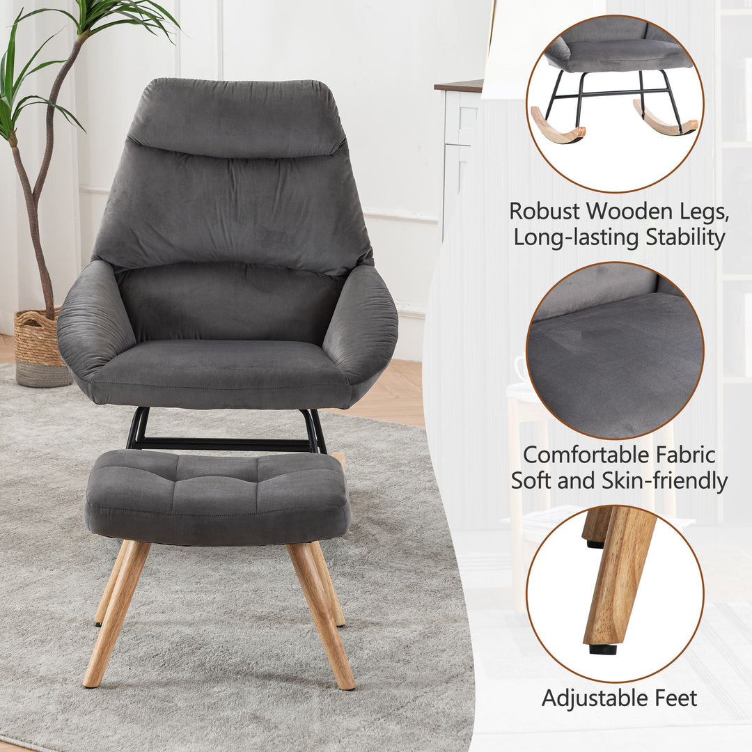 Footstool Armchair Rocking Chair with Soft Cushion and Wood Legs