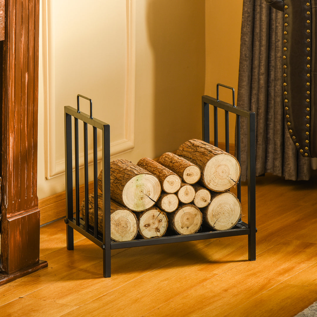 Firewood Log Rack Fireplace Log Holder Wood Storage Rack with 2 Handles