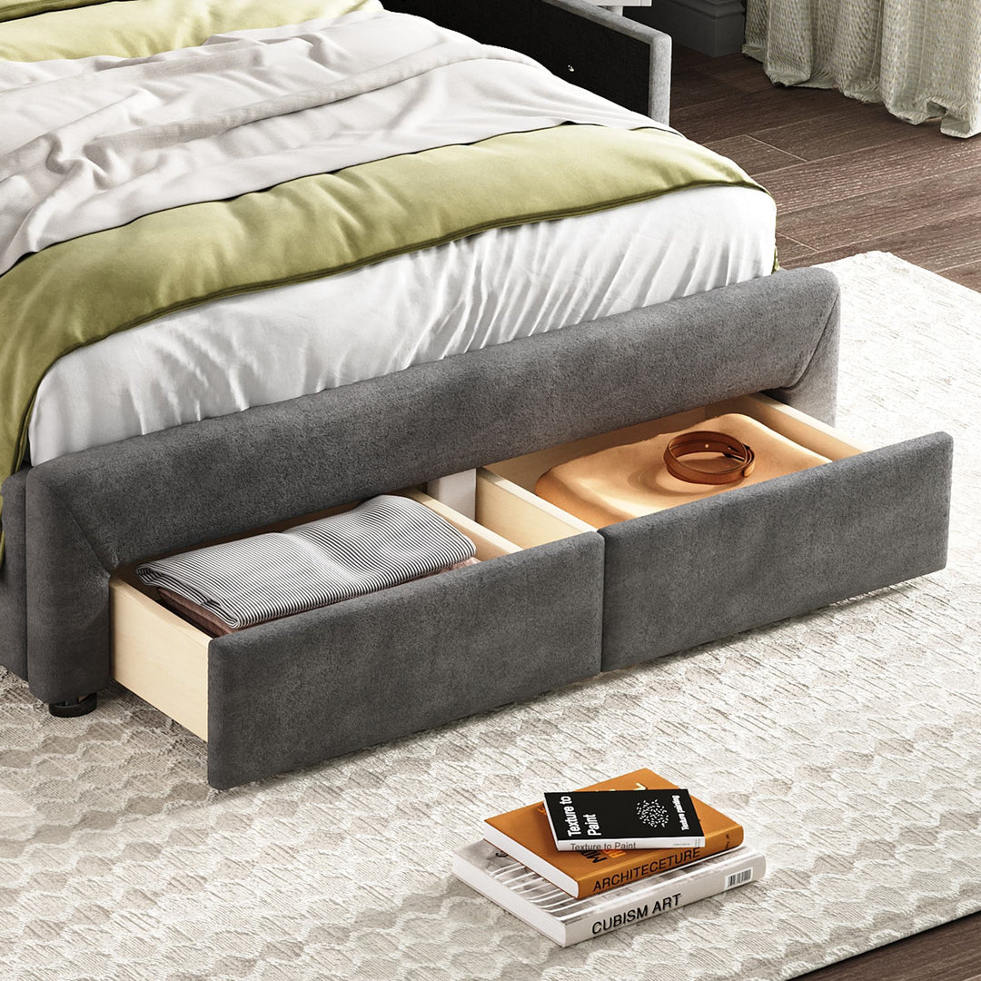 3FT Single Comfy Upholstered Storage Bed with 4 Drawers and Soft Backrest