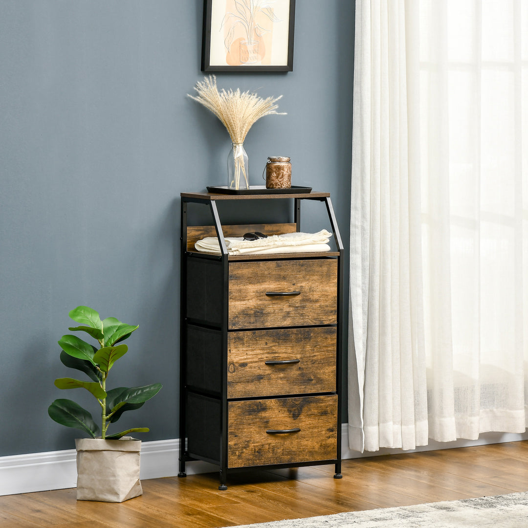 Industrial Chest, 3 Drawers & Shelves, Rustic Brown