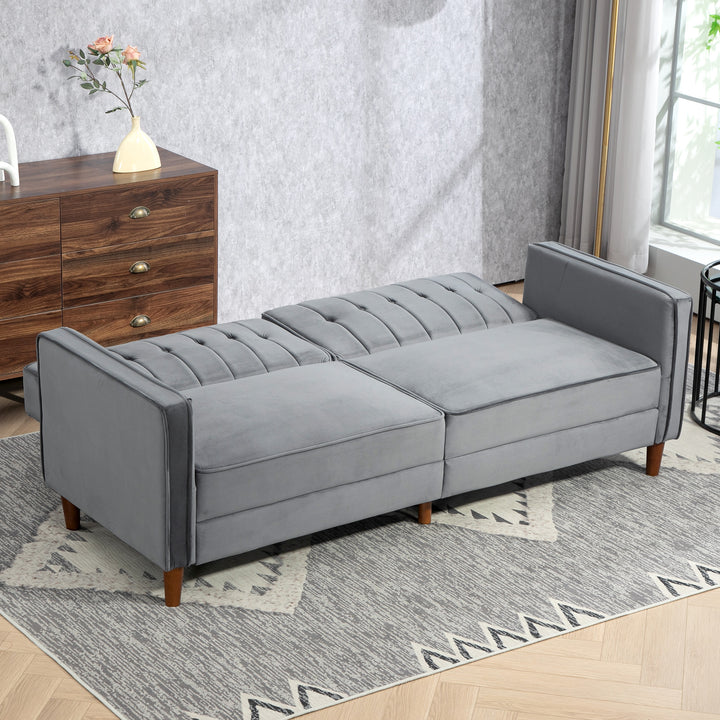 Velvet-Feel Three-Seater Sofa Bed - Dark Grey