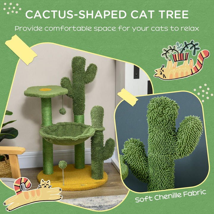 Cactus Cat Tree: Playful 82cm Chenille with Scratching Post & Hammock