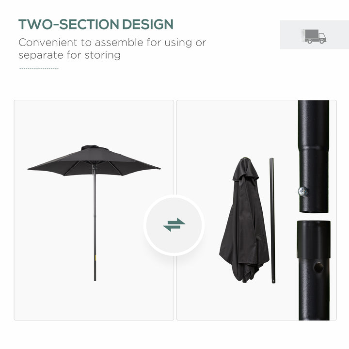 Black Patio Parasol: 6-Rib Outdoor Sun Shade for Balcony & Garden