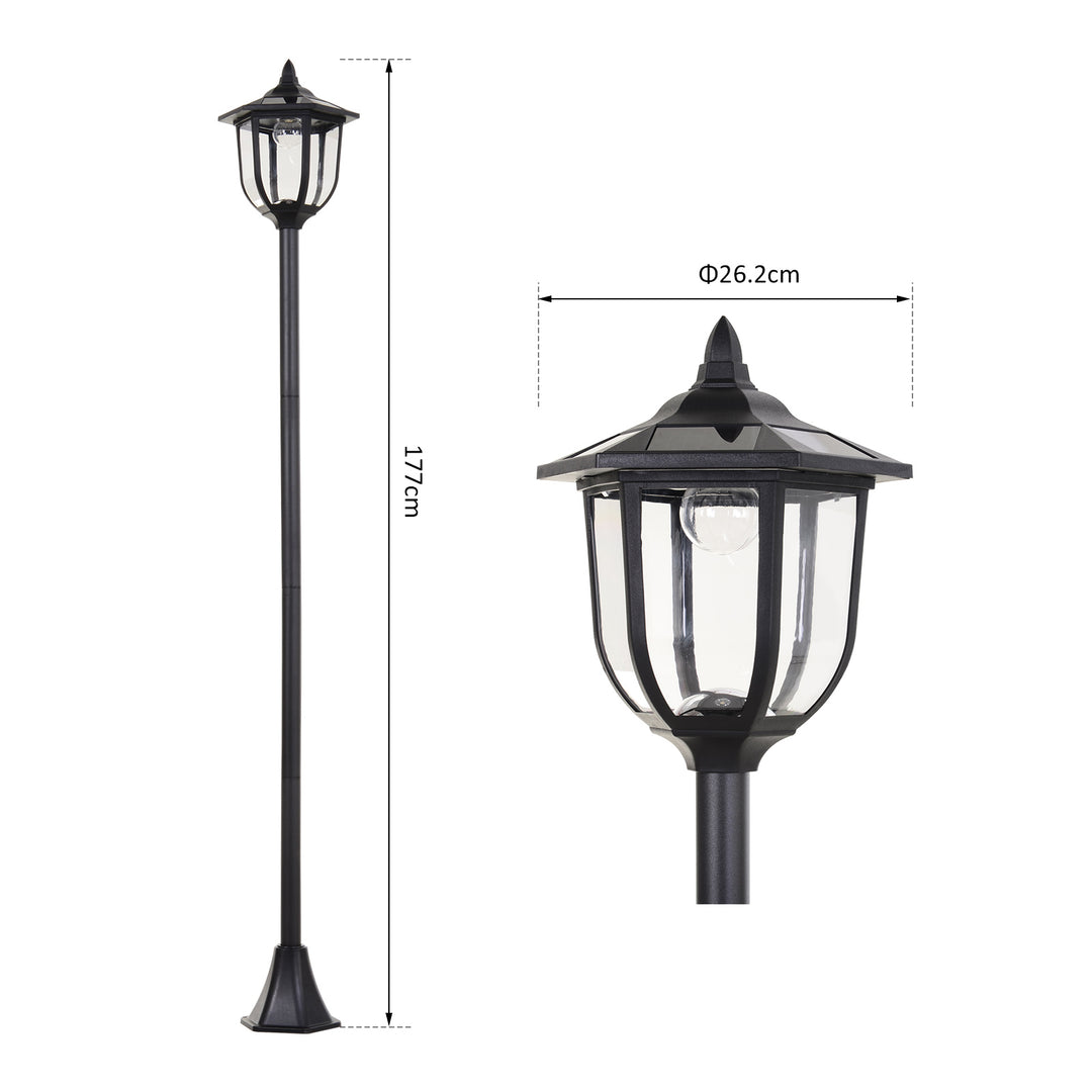 1.77m Tall Free-Standing ABS Garden Solar LED Lamp Post Black