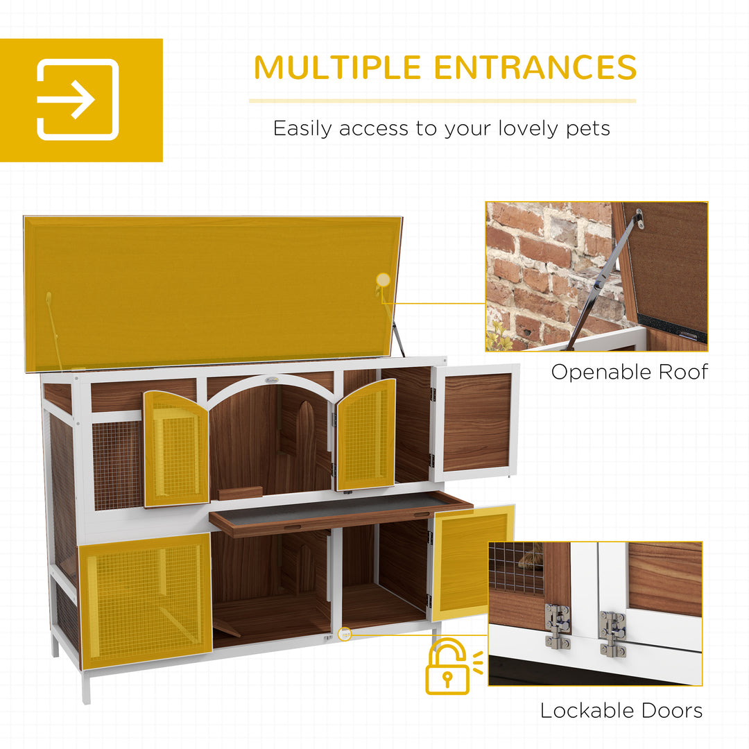 Two-Tier Wooden Pet Hutch with Openable Roof