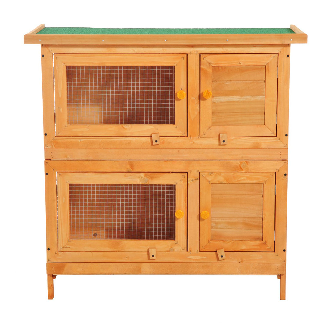 90cm 2 Tiers Rabbit Hutch Wooden Pet Cage W/ Run Bunny House