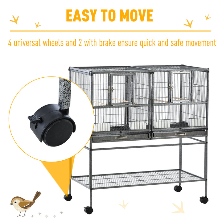 Double Rolling Metal Bird Cage Parrot Cage with Removable Metal Tray