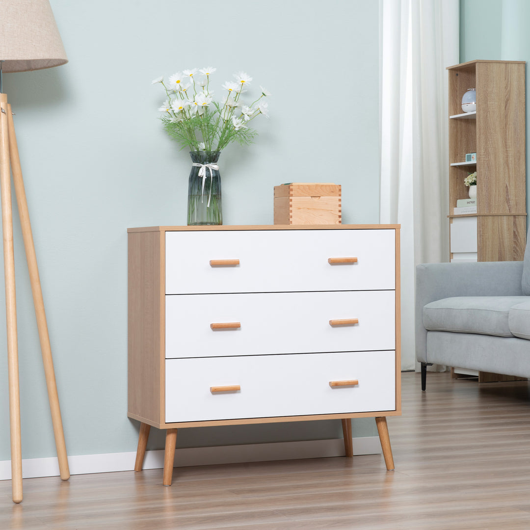 Modern 3-Drawer Chest, White & Natural Wood Finish