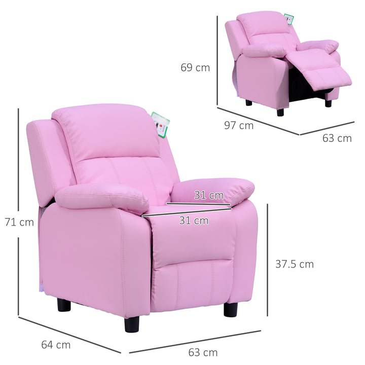 Kids Children Recliner Lounger Armchair Games Chair Sofa Seat PU Leather Look w/ Storage Space on Arms (Pink)