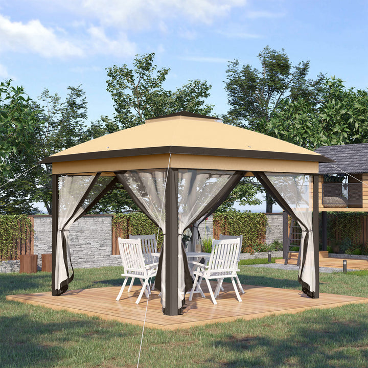 Pop-Up Gazebo: 11' x 11' Double-Roof Shelter with Mesh Sidewalls