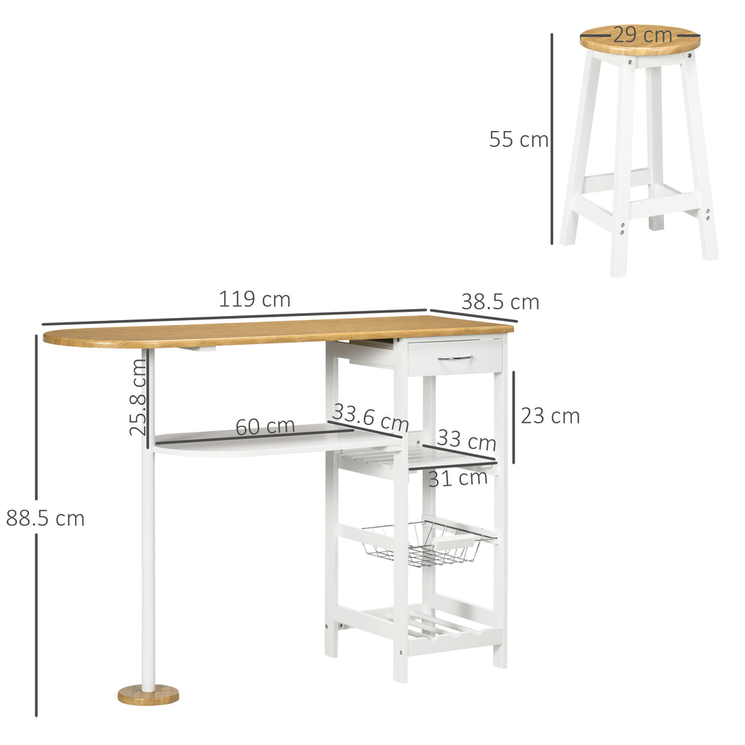 3 Piece Bar Table and Stools w/ Storage Shelf