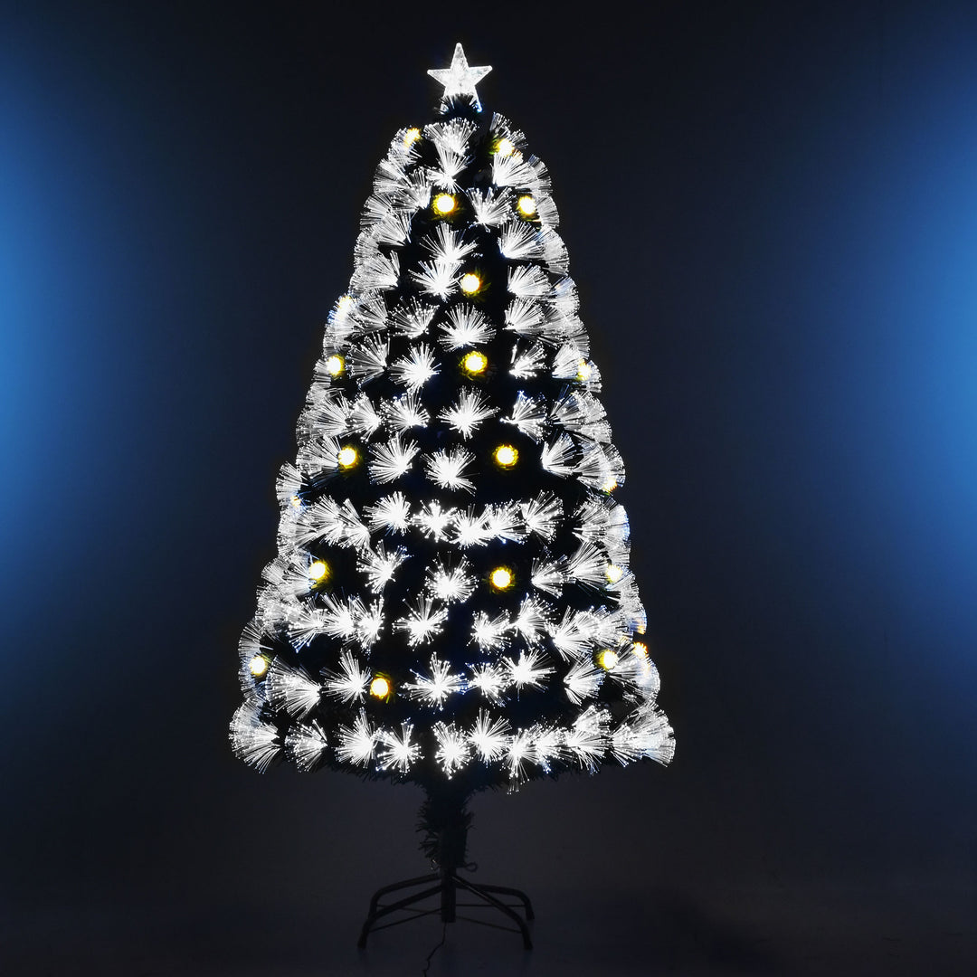 HOMCM 5ft White Light Artificial Christmas Tree w/ 180 LEDs Star Topper Tri-Base Full Bodied Seasonal Decoration Pre-Lit Home