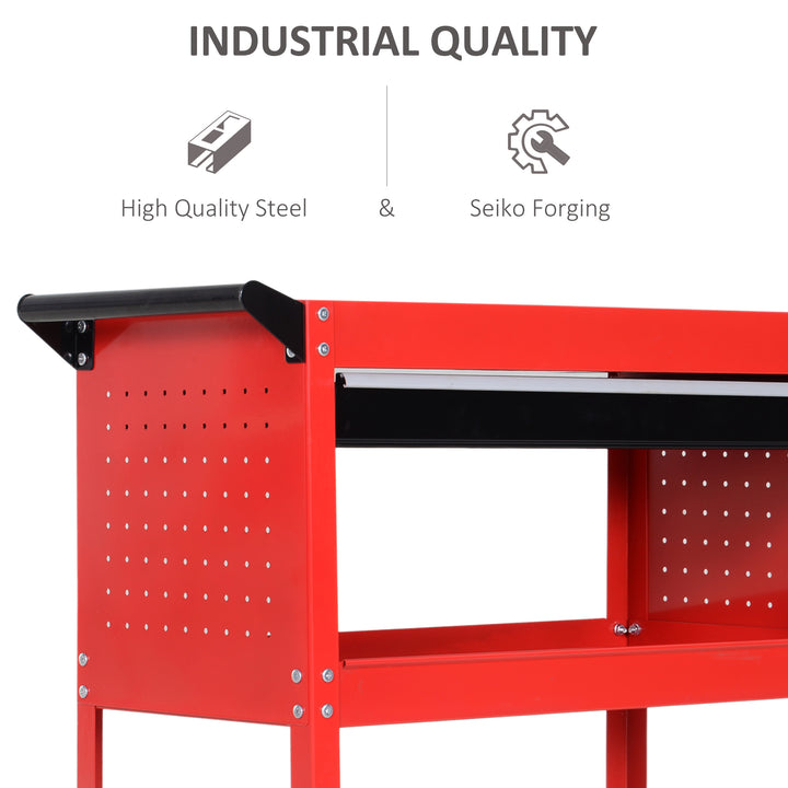 3-Tier Tool Trolley Cart Storage Shelf Roller Cabinet DIY Box Garage Workshop with Drawer Red