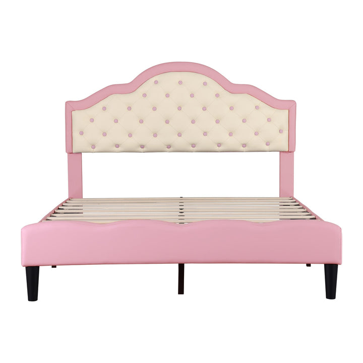 Upholstered Double Bed Frame with Adjustable Button-Tufted Headboard