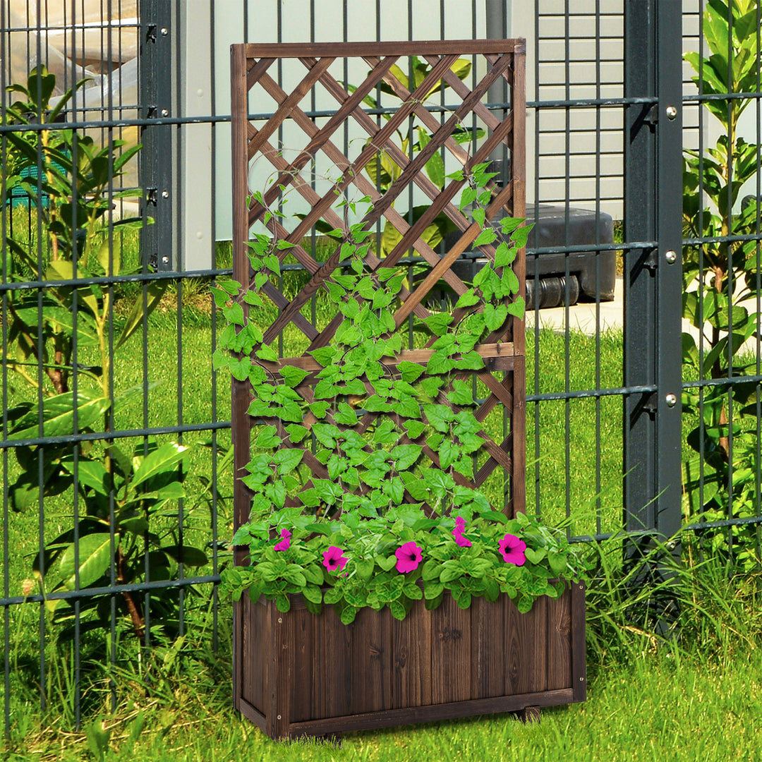 Garden Wooden Pine Trough Planter with Topped Trellis Climbing Plants Flower Raised Bed