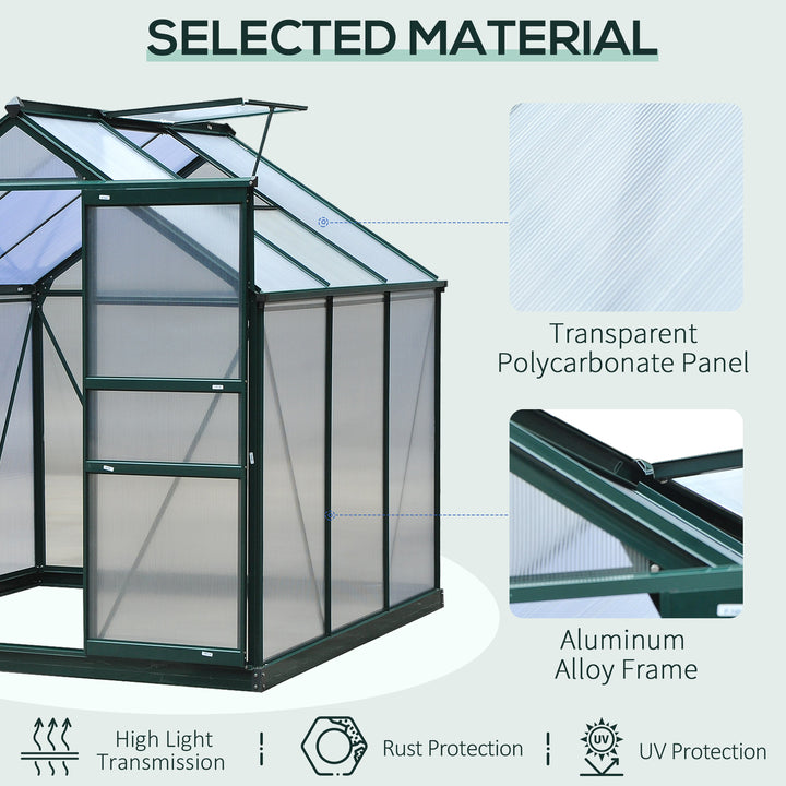 Large Walk-In Greenhouse Polycarbonate Garden Greenhouse Plants Grow Galvanized Base Aluminium Frame w/ Slide Door