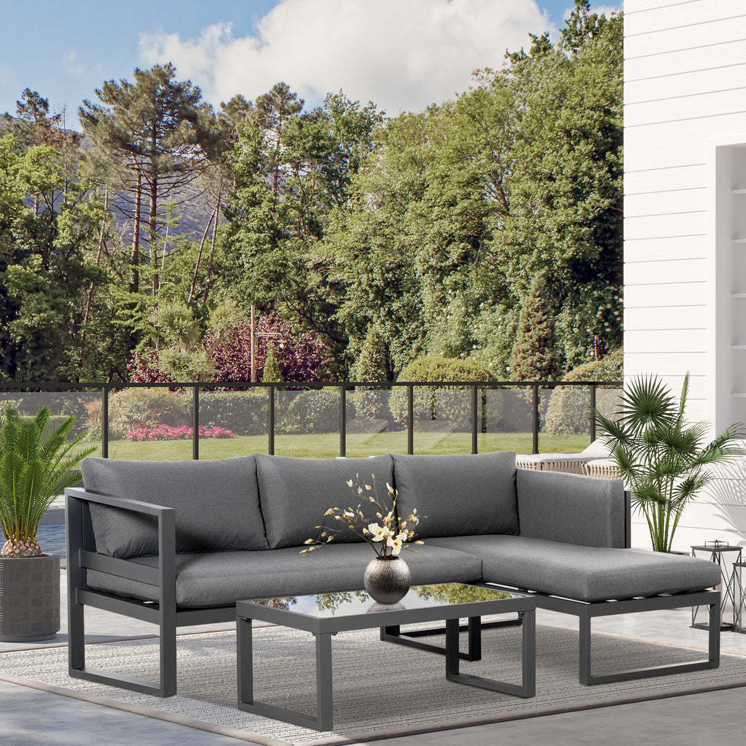 3-Seater L-shape Garden Corner Sofa Set with Padded Cushions