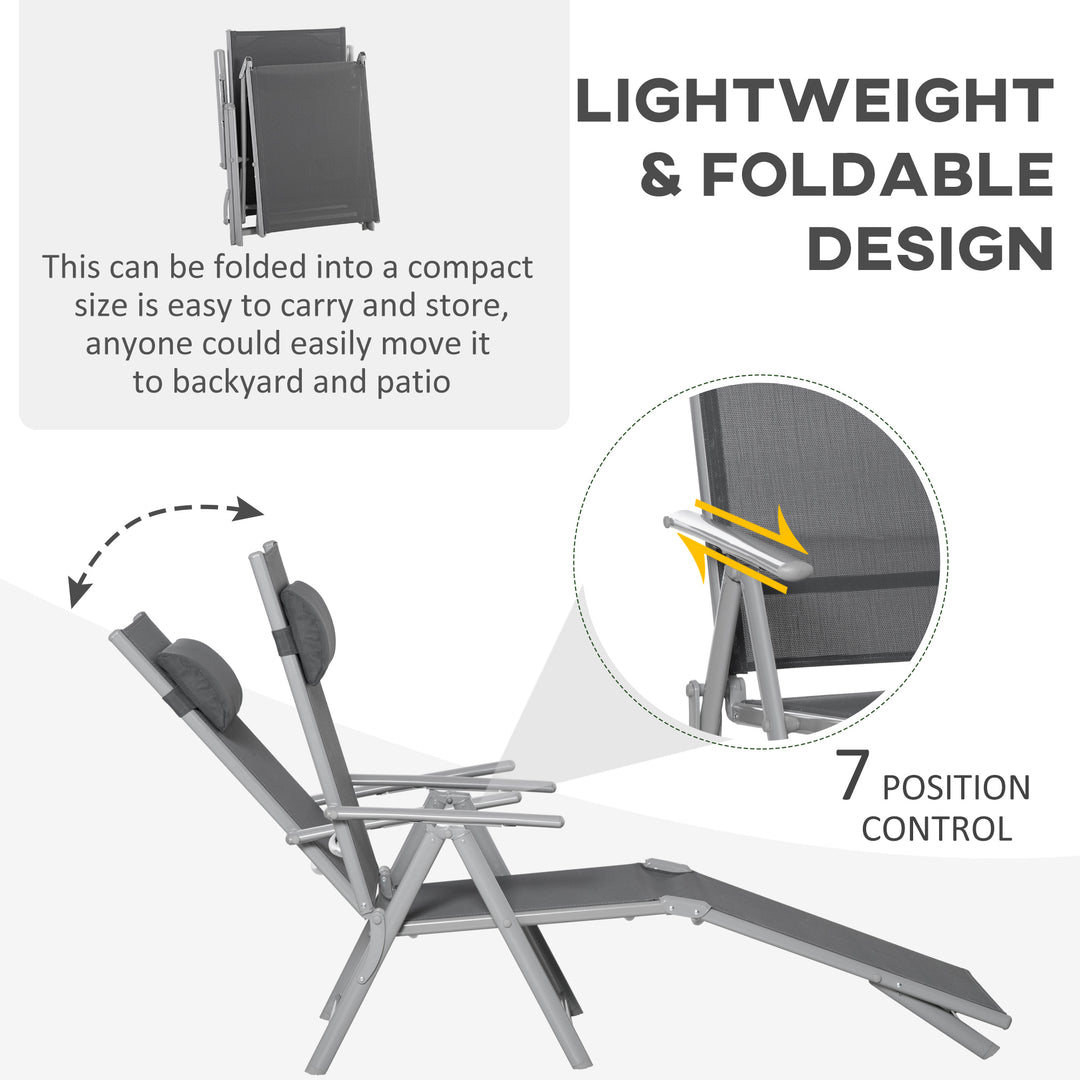 Outdoor Folding Chaise Lounge Chair Recliner with Portable Design & 7 Backrest Positions