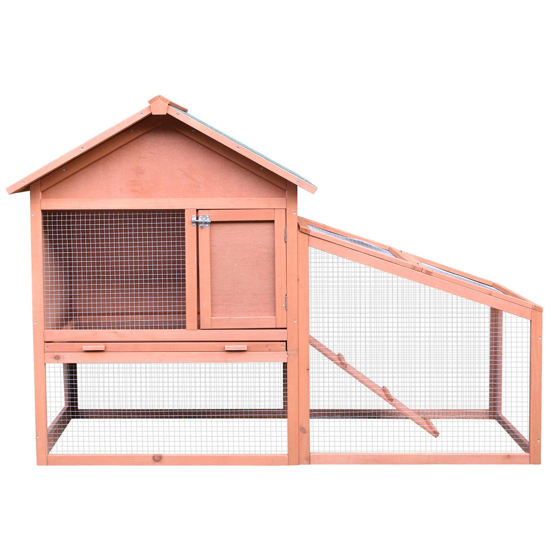 Small Animal Two-Level Fir Wood Hutch w/ Slide Out Tray Red/Brown