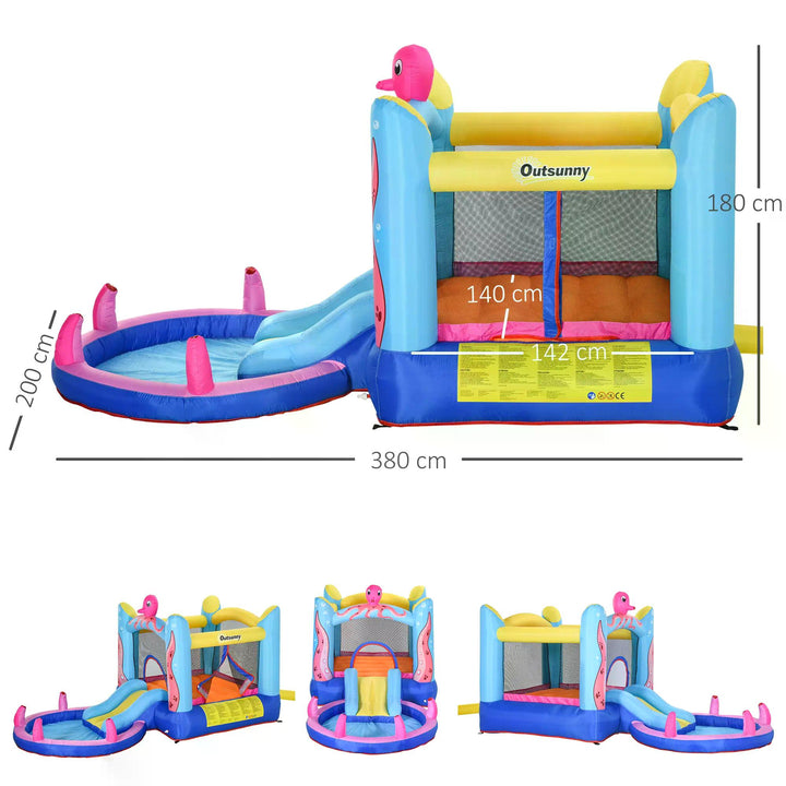 Kids Bounce Castle House Inflatable Trampoline Slide Water Pool 3 in 1 with Inflator for Kids Age 3-12 Octopus Design 3.8 x 2 x 1.8m