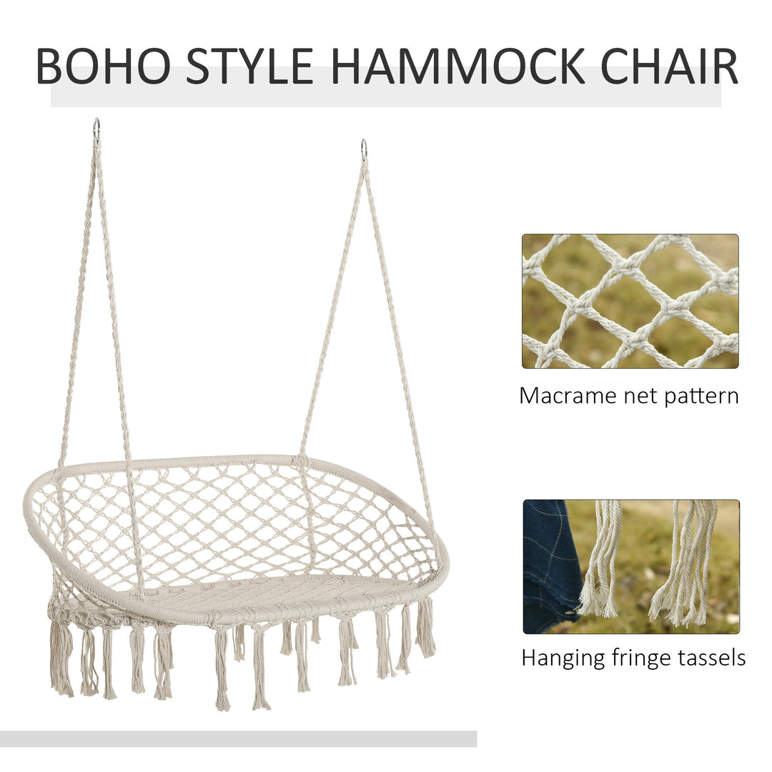 Hanging Hammock Chair Cotton Rope Porch Swing with Metal Frame