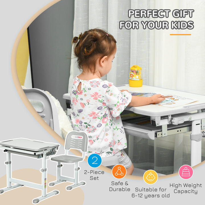 Kids Desk and Chair Set Height Adjustable Student Writing Desk Children School Study Table with Tiltable Desktop