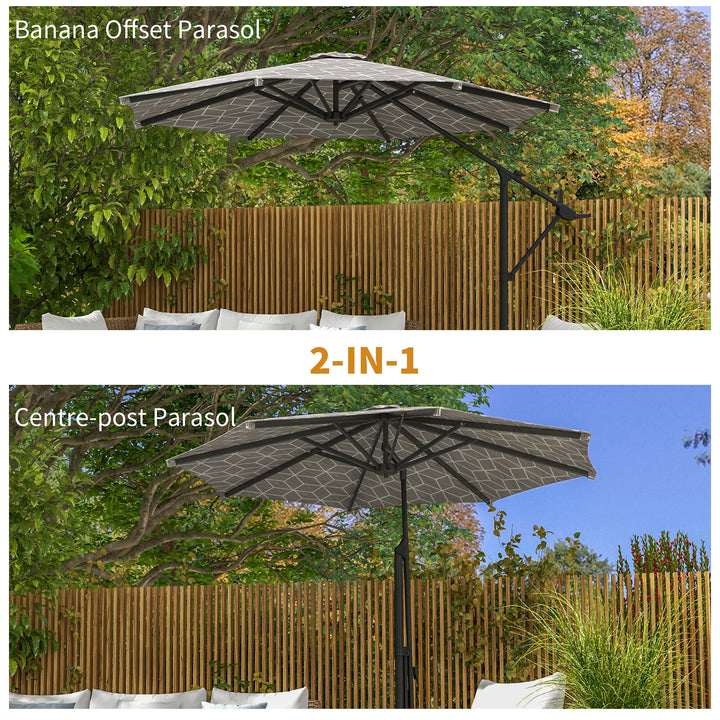 Waterproof 3(m) Convertible Cantilever Parasol and Centre-post Garden Parasol with Cross Base