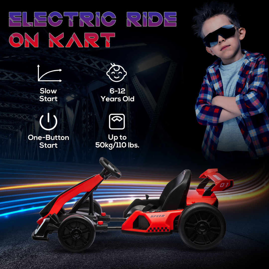 24V Electric Go Kart for Kids with Adjustable Seat for 6-12 Years Old